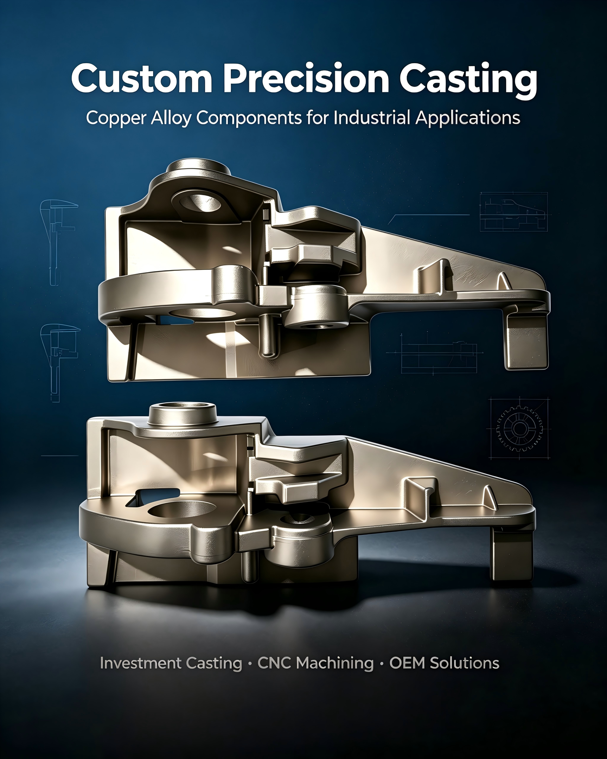 Custom precision copper alloy casting component with integrated features