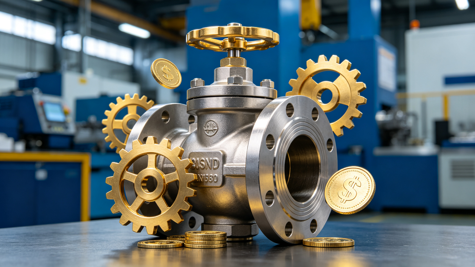 Precision cast valve body with gears and coins - cost saving investment casting concept